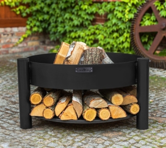 CookKing 'Montana Ø 80cm' Feuerschale, Inkl. Holzlager, Stahl Schwarz, Ø 88x45 cm