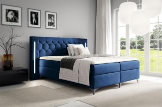 Boxspringbett Schlafzimmerbett ELODIE 160x220cm Blau inkl. Ambiente-LED