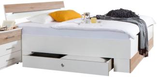 Doppelbett Cheep Futonbett 180x200 cm weiß eiche sägerau mit Schubkästen