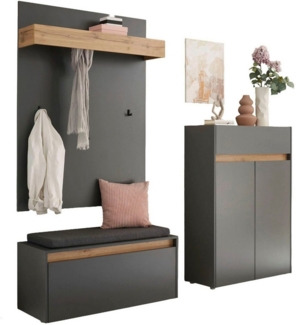 INOSIGN Garderoben-Set City/Giron, moderne Garderobe, viel Stauraum, ca. 24 Schuhe, (Set, 3-St), enthält Schuhschrank, Garderobenpaneel & Garderobenbank mit Sitzkissen