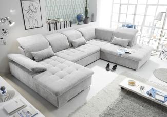 Couch WAYNE R Sofa Schlafcouch Wohnlandschaft Schlaffunktion hellgrau U-Form