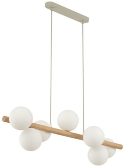 Licht-Erlebnisse Pendelleuchte MIEKE, ohne Leuchtmittel, Holz Metall Glas L: 90cm H: max. 125cm verstellbar 7x G9