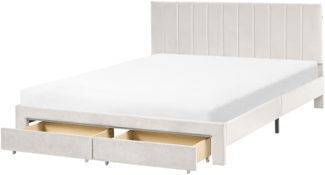 Bett mit Schubladen Samtstoff LONZAC 160 x 200 cm Cremeweiß