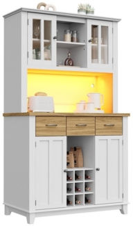 Celya Küchenbuffet Küchenschrank,Hochschrank Küchenbuffet,Vitrinenschrank, Buffetschrank mit Verstellbaren Ablagen,Sideboard mit LED-Beleuchtung,Buffetschrank