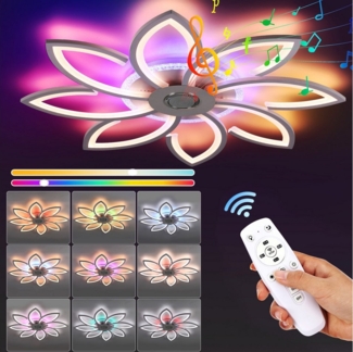 WILGOON LED Deckenleuchte Deckenlampe mit Bluetooth Lautsprecher, RGB Hintergrundbeleuchtung, LED fest integriert, RGB, Warmweiß, Naturweiß, Kaltweiß, Dimmbar mit Fernbedienung für Schlafzimmer Wohnzimmer Kinderzimmer