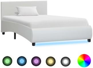 vidaXL Bettgestell mit LED Weiß Kunstleder 90x200 cm, Mit Beleuchtung [285486]
