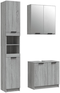 vidaXL 3-tlg. Badmöbel-Set Grau Sonoma Holzwerkstoff 3115882