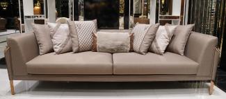 Casa Padrino Luxus Sofa Grau / Dunkelbraun / Kupfer - Wohnzimmer Sofa - Hotel Sofa - Wohnzimmer Möbel - Hotel Möbel - Luxus Möbel - Wohnzimmer Einrichtung - Luxus Einrichtung - Luxus Qualität