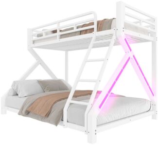 BlingBin Etagenbett Kinderbett (1-St, 90 × 200 cm / 140 × 200 cm, stabiles Metall-Kinderbett), mit LED-Lichtleiste, platzsparendes Doppelstockbett für Geschwister