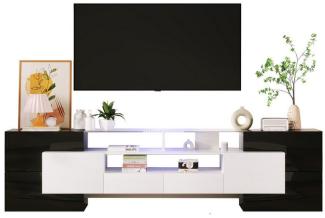 REDOM TV-Schrank TV Schrank Lowboard Fernsehschrank Entertainment Center Stand Ständer (200*60.7*30 cm Hochglanz mit zwei großzügigen Schubladen, 1-St, TV-Lowboard aus Spanplatte mit 2 Glas Einlegeböden) Wohnzimmer Modern mit mehrfarbige LED-Beleuchtung