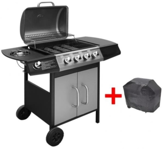 Gasgrill 4+1 Brenner Schwarz und Silbern