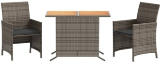 vidaXL 3-tlg. Bistro-Set mit Kissen Grau Poly Rattan 365125
