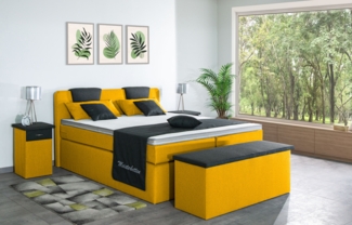 Meisterbetten Boxspringbett Iris 100x220 in WT-Yellow in WT-Dunkel Grau, Matratzenbezug Nano, Komfortschaum-Topper