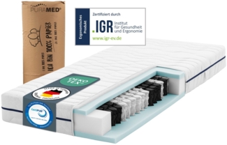 PURAMED Taschenfederkernmatratze 80x200 cm | Härtegrad H2 | Höhe 20 cm | ergonomische 7-Zonen Matratze | waschbarer Mikrofaser-Bezug | Oeko-TEX® & CertiPUR Zertifiziert | produziert in Deutschland