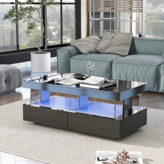 OKWISH Couchtisch Sofatisch Teetisch Kaffeetisch Beistelltisch Tisch (Moderner Hochglanz-Sofatisch Wohnzimmertisch Hochglanzoberfläche, 1-St, 100*60*49.5cm), Langlebige, kratzfeste und glatte Tischplatte LED-Beleuchtung