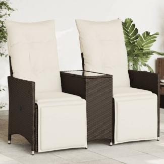 vidaXL Gartensofa 2-Sitzer Verstellbar mit Tisch Braun Poly Rattan