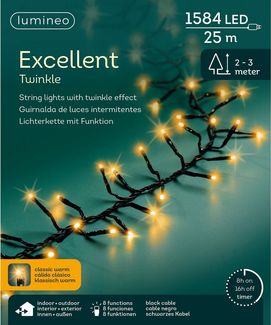 Lumineo LED-Lichterkette Lumineo Lichterkette EXCELLENT TWINKLE 1584 LED 25 m klassisch warm, Indoor/Outdoor, 8 Effekte, 8h-Timer, + 5 Meter Zuleitung