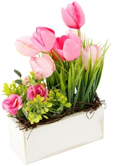 Gestecke Tulpen Wildrosen und Gras, my home, Höhe 26 cm, Im Topf, aus Holz, Blumendeko