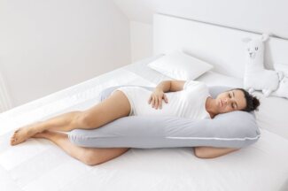Loolay Stillkissen Schwangerschaftskissen Seitenschläferkissen Stillkissen Typ A U XXXL, 330 cm Lagerungskissen GRAU MUSTERN, LUX WEICH Relaxkissen + 100% Bio-Bauwolle Bezug, 100% Europäische Stoffe und Kleinserien-Nähen!