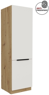 Küchen Hochschrank 60 cm Küche ARIA Weiss ultra matt + Eiche Artisan matt, hochwertige Fronten mit Anti Fingerprint Beschichtung, Soft-Close Küchenzeile Küchenblock