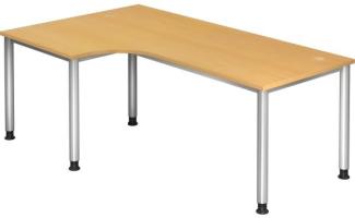 Winkeltisch HS82 4-Fuß / 5-Fuß rund 200x120cm 90° Buche Gestellfarbe: Silber