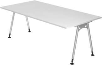 bümö manuell höhenverstellbarer Schreibtisch 200x100 cm in weiß - PC Tisch höhenverstellbar & groß, höhenverstellbarer Tisch Büro, großer Computertisch verstellbar, A-Serie, AS-2E-W