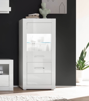 Highboard "Bianco" Kommode mit LED 66cm weiß - weiß Hochglanz