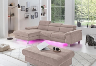 COTTA Ecksofa Komaris L-Form mit Kopfteilverstellung, wahlweise mit Bettfunktion, Bettkasten & Beleuchtung
