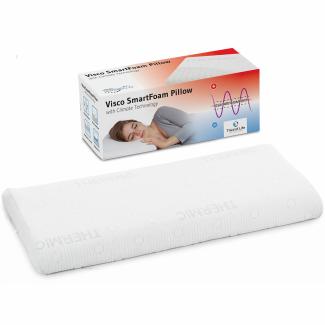 Kopfkissen 40x80 HADAR low für Bauchschläfer, orthopädisches Bauchschläferkissen mit zertifizierter Ergonomie aus weichem Visco-Schaum von nur 6 cm Höhe, mit Klima-Bezug, passt in 40x80 Bezug