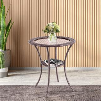 COSTWAY Bistrotisch Ratten, Beistelltisch mit Ablage, Runder Balkontisch mit Glasplatte, Gartentisch Esstisch Garten, Terrassentisch Glastisch für Innen- und Außenbereich, 64 x 64 x 72 cm