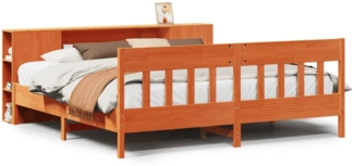 vidaXL Massivholzbett mit Regal ohne Matratze Wachsbraun 200x200 cm 3323172