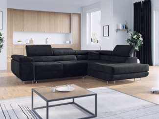 Ecksofa L-Form Couch mit Schlaffunktion und Verstellbare Kopfstützen - GUSTAW - Graphitgrau Velours - Rechts