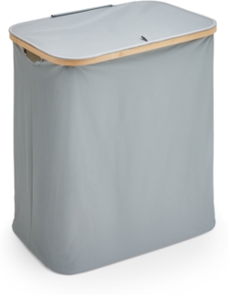 Wäschekorb (B/H/T: 57 x 60 x 37 cm) in grau und Bambus