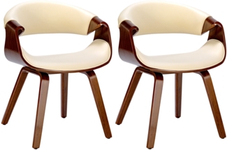 CLP 2er Set Esszimmerstuhl Foley mit Armlehne und Holzgestell,walnuss/creme Kunstleder