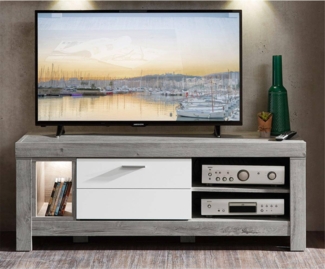 Modernes TV-Lowboard inkl. LED in weiß matt und Haveleiche GRONAU-55 BxHxT: 150 x 59 x 47 cm