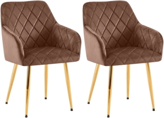 CLP 2er Set Esszimmerstühle Monett mit gepolstertem Samtbezug,braun Metall gold