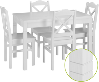 Schöne Essgruppe mit Tisch und 4 Stühle Kiefer Massivholz waschweiß 90.70-51 B W-Set 20