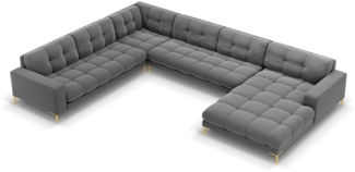 Micadoni Wohnlandschaft Mamaia 7-Sitzer Samtstoff Hellgrau Metall Gold Links