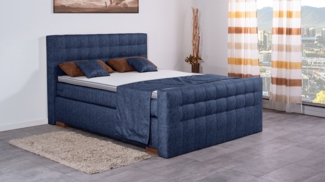 Meisterbetten Boxspringbett Luis 140x220 in MS-Blue, Matratzenbezug Nano, Komfortschaum-Topper