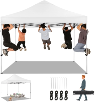 COBIZI Faltpavillon Pavillon 3x3M Wasserdicht Stabil Winterfest ohne Seitenwände, Robustes Pop-Up-Zelt,Einfach Aufzubauen,UV Schutz 50+ 3 Höhenverstellbar, Partyzelt mit Tragetasche,Weiß