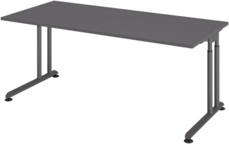bümö höhenverstellbarer Schreibtisch Z-Serie 180x80 cm in graphit, Gestell in Graphit - großer PC Tisch für's Büro manuell höhenverstellbar, Computertisch verstellbar, ZS-19-G-G