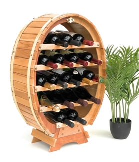 DanDiBo Weinregal Holz Stehend Weinfass 18 Flaschen Natur 77 cm Flaschenregal Flaschenhalter Fass