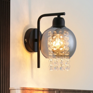 ZMH Wandleuchte Innen Wandlampe Schlafzimmer - Flurlampe Wohnzimmer E27 Wandbeleuchtung Modern 1 Flammig Bettlampe Glaskugel Rauchgrau Glas Design Kristall fr Bett Flur Treppenhaus(Ohne Leuchtmittel)