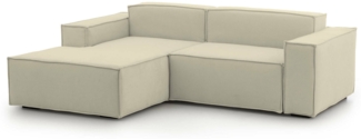 Dmora Sofa mit Halbinsel Alhoa, modulares 2-Sitzer-Sofa mit linker Halbinsel, Stoffsofa, 100 % Made in Italy, 220 x 170 x 70 cm, Beige