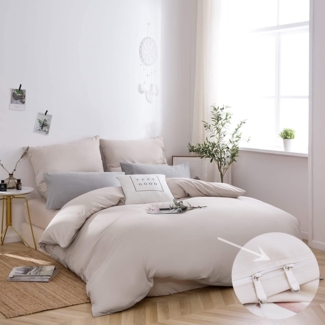 AYSW Bettwäsche Microfaser 1 Bettbezug 200x200cm + 2 Kissenbezug 80x80cm Beige