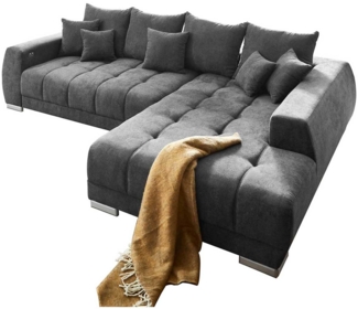 Wohnlandschaft Molly / Mustang, Flachgewebe, Holz, Anthrazit, 300 x 86 x 225 cm