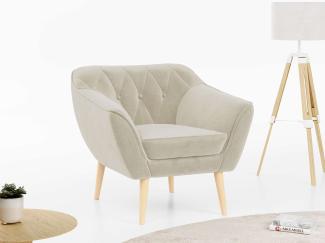 Sofa, Skandinavischer Stil, Holzbeine - PIRS - 1 Sitzer - Beige - Velvet