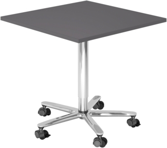 bümö Säulenhubtisch höhenverstellbar, Stehtisch Büro, Bistrotisch rund 80x80 cm - Besprechungstisch graphit, Stehtisch Holz-Platte, Säule aus Metall verchromt, Säulentisch, Hochtisch, ST88-G-C