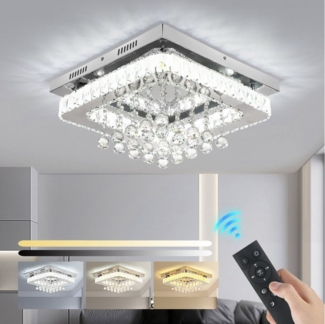 WILGOON Deckenleuchte 24W Quadratischer Kristall Deckenlampen, Luxus Wohnzimmer Kronleuchter, LED fest integriert, Kaltweiß, Naturweiß, Warmweiß, 40x40x20cm LED Unterputz Deckenleuchten für Schlafzimmer Wohnzimmer
