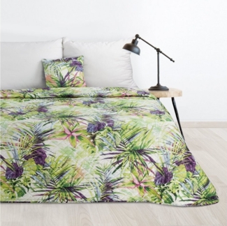 Design91 Tagesdecke Tropical, Palmen Muster Grüne Blätter Papagei Dschungel Motiv
